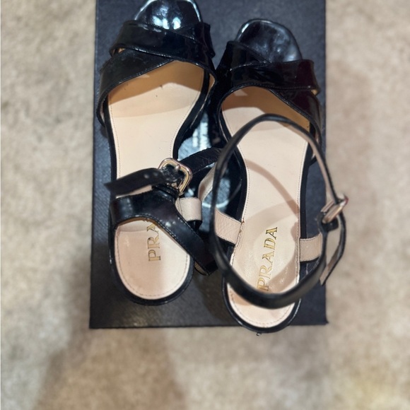 Prada Black Sandals with Ankle Straps and Block Heel. Size 8. In ok condition - Picture 3 of 7
